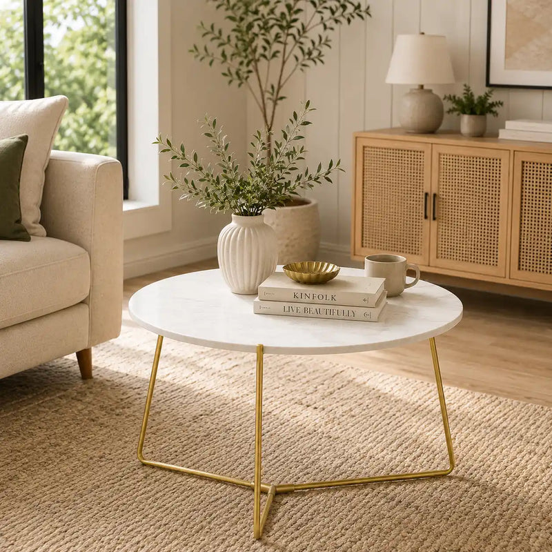 Premium Round Center Table for Living Room with Marble Finish