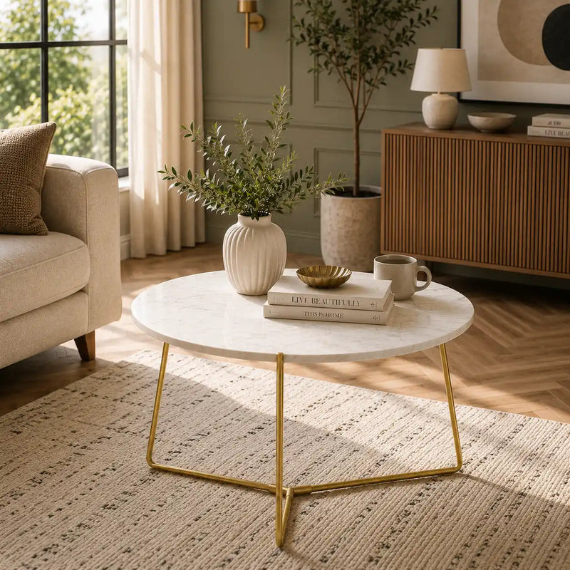 Premium Round Center Table for Living Room with Marble Finish
