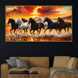 Premium Running Horses Crystal Glass Wall Painting