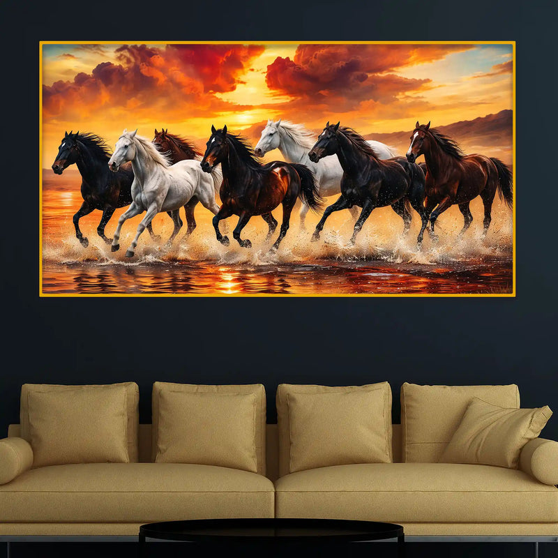 Premium Running Horses Crystal Glass Wall Painting