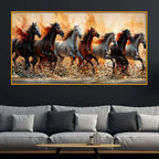 Premium Seven Horses Floating Frame Crystal Wall Art Painting