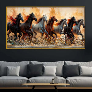Premium Seven Horses Floating Frame Crystal Wall Art Painting