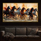 Premium Seven Horses Floating Frame Crystal Wall Art Painting