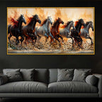 Premium Seven Horses Floating Frame Crystal Wall Art Painting