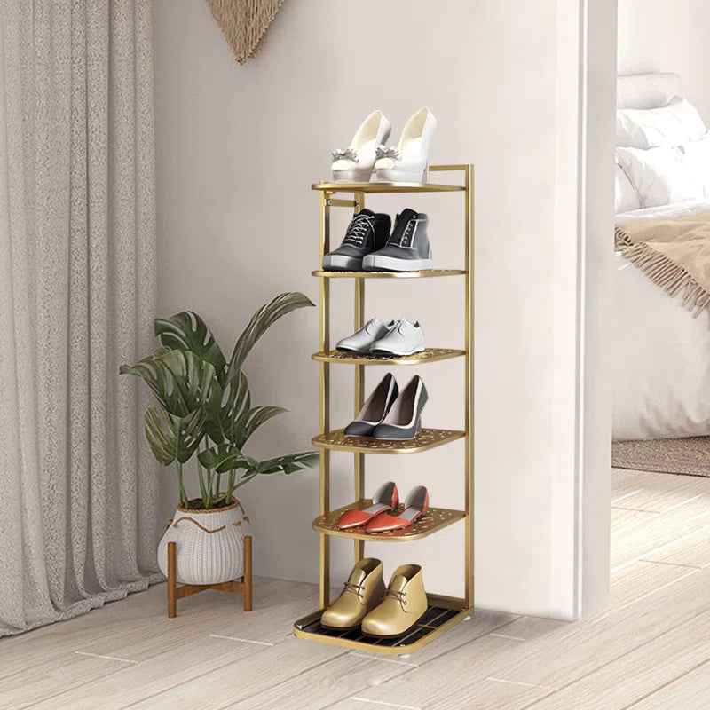 Premium Shoe Display Stand with Sturdy Golden Metal Frame