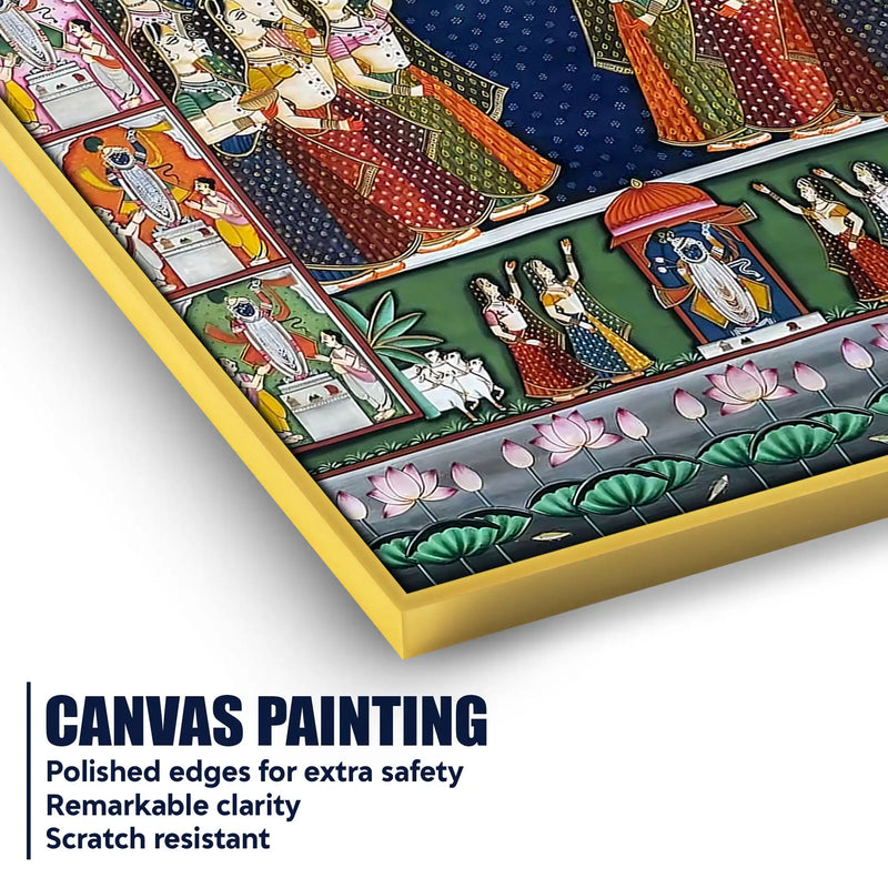 Premium Shrinathji Devotional Pooja Scene Pichwai Canvas Wall Painting