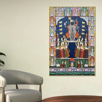 Premium Shrinathji Devotional Pooja Scene Pichwai Canvas Wall Painting
