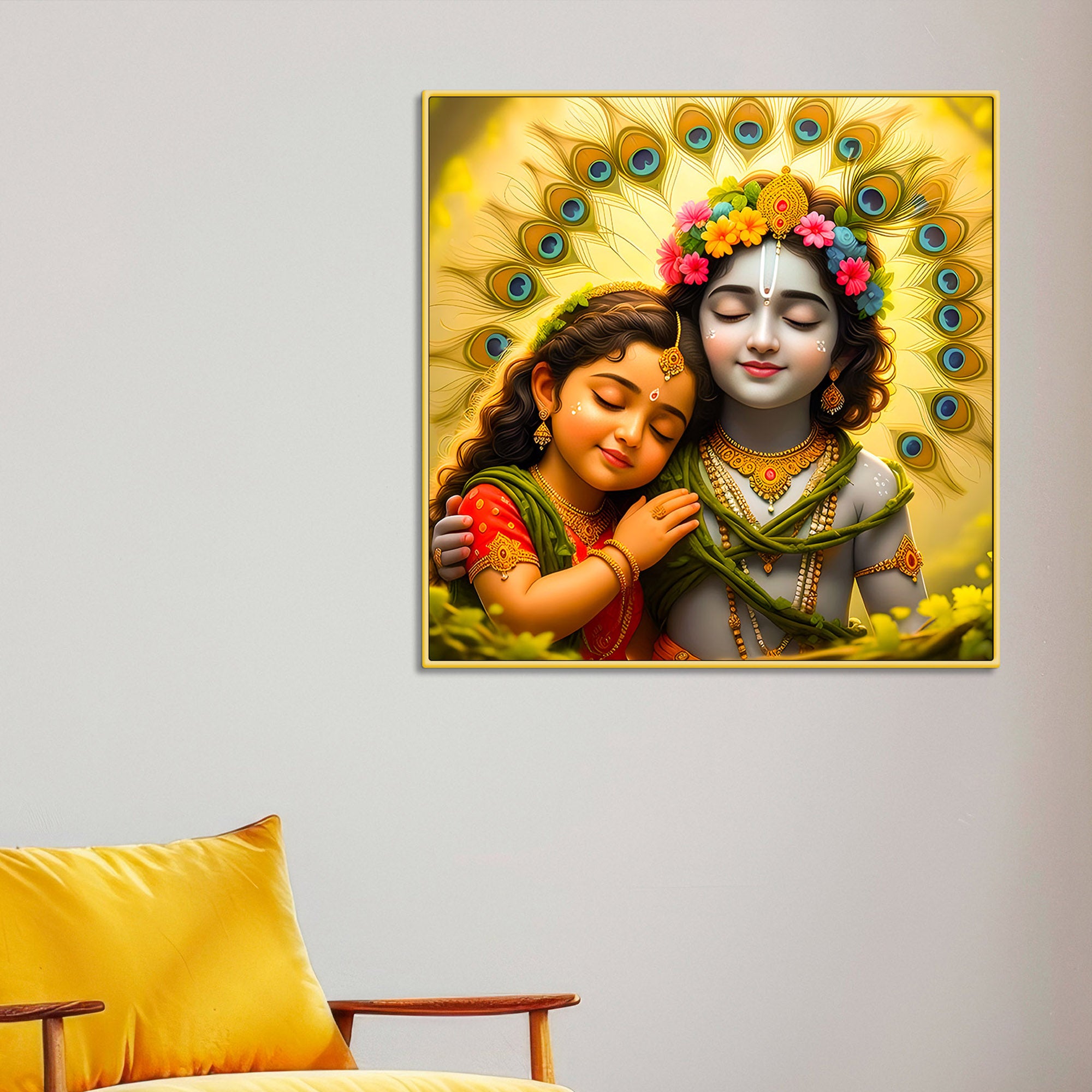 Premium Spiritual Little Radha Krishna Devotional Love Canvas Wall Painting