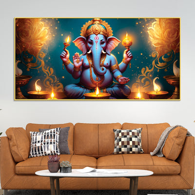 premium-spiritual-lord-shri-ganesha-sitted-with-diyas-devotional-canvas