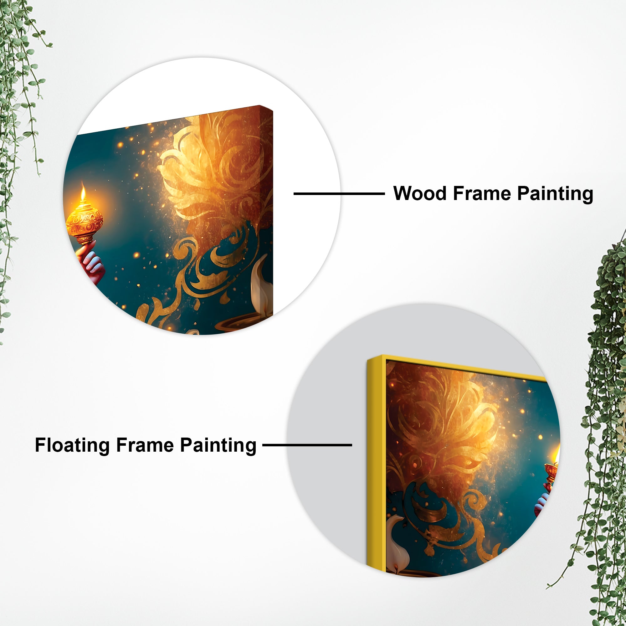 Premium Spiritual Lord Shri Ganesha Sitted with Diyas Devotional Canvas Wall Painting for Home & Offices – Luxury Spiritual Décor