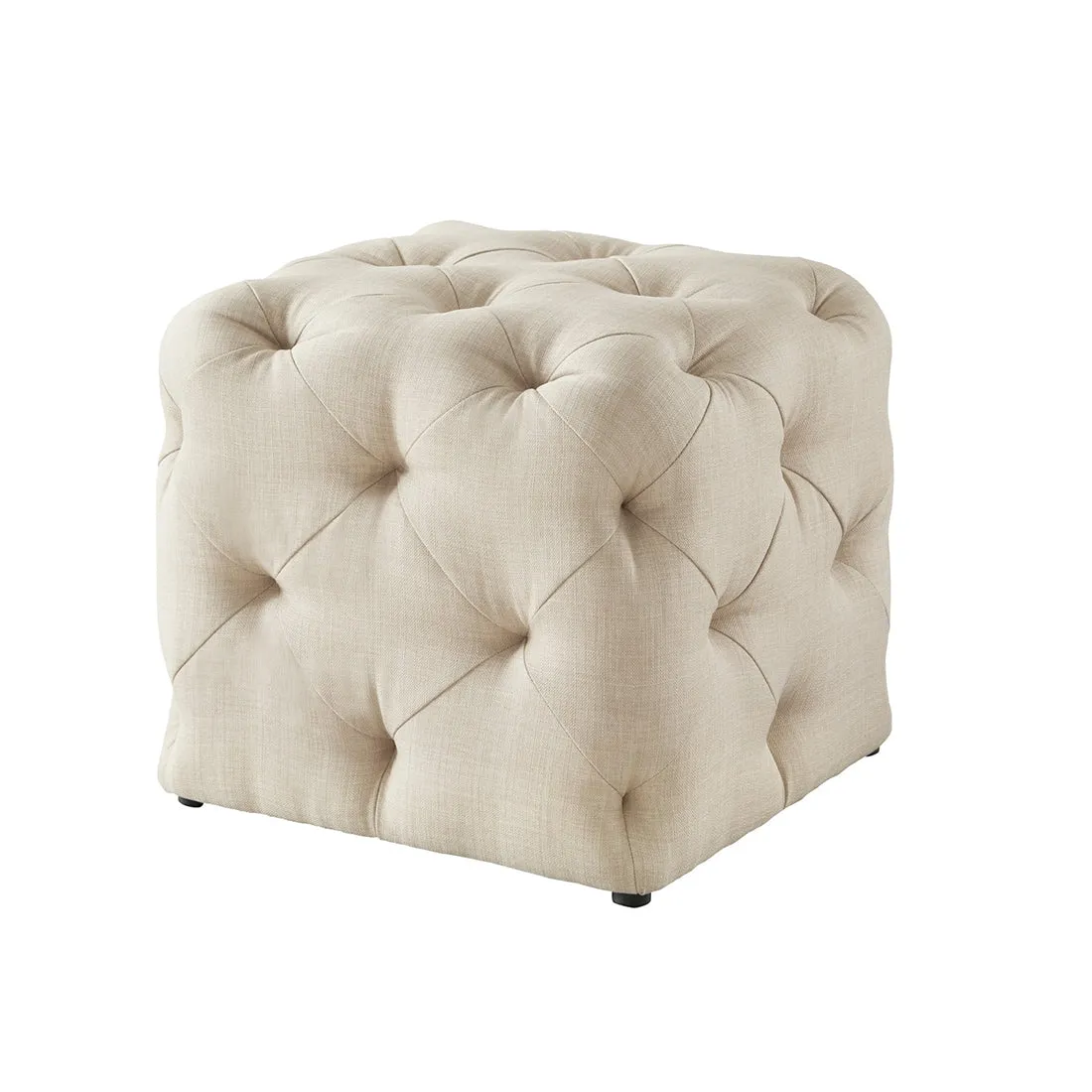 Premium Square Shaped Beige Color Velvet Tufted Solid Puffy Ottoman