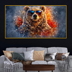 Premium Stylish Bear Crystal Glass Wall Painting for Living Room Décor