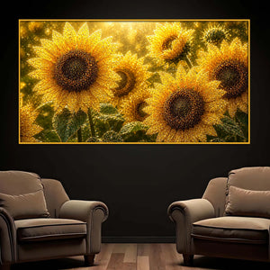 Premium Sunflower Bloom Floating Frame Crystal Wall Art Painting