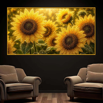 Premium Sunflower Bloom Floating Frame Crystal Wall Art Painting