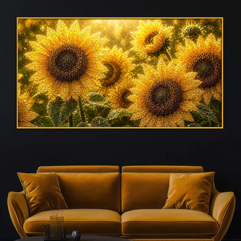 Premium Sunflower Bloom Floating Frame Crystal Wall Art Painting