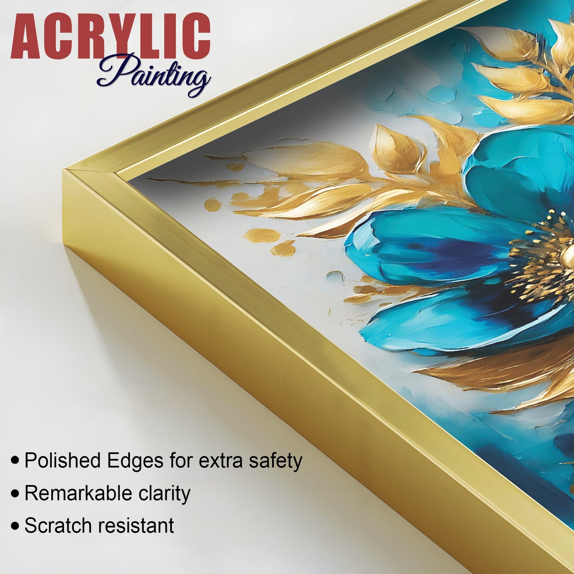 Premium Textural Blue Flower Artistic Acrylic Floating Wall Painting Set Of 2