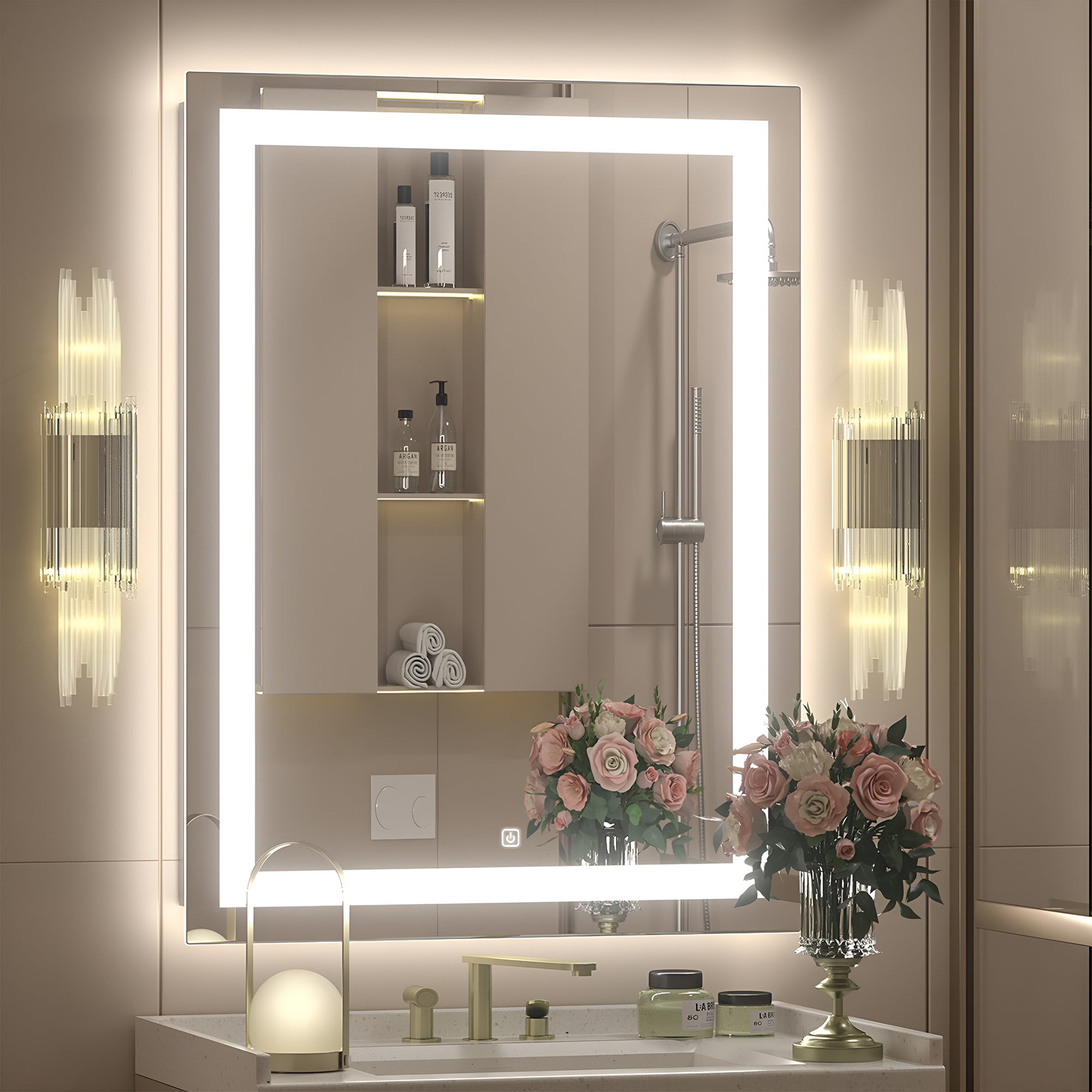 Premium Vanity Mirror Cabinet with Ambient LED Frame and Shelves