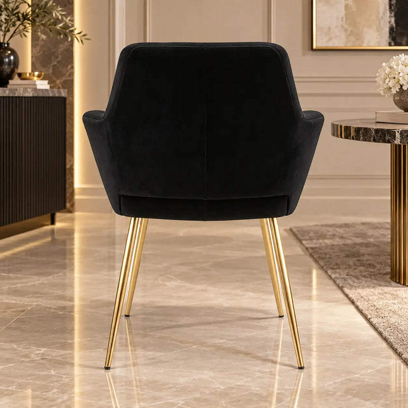 Premium Velvet Black Accent Chair with Golden Finish Legs