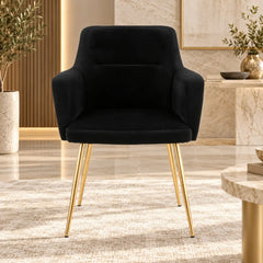 Premium Velvet Black Accent Chair with Golden Finish Legs