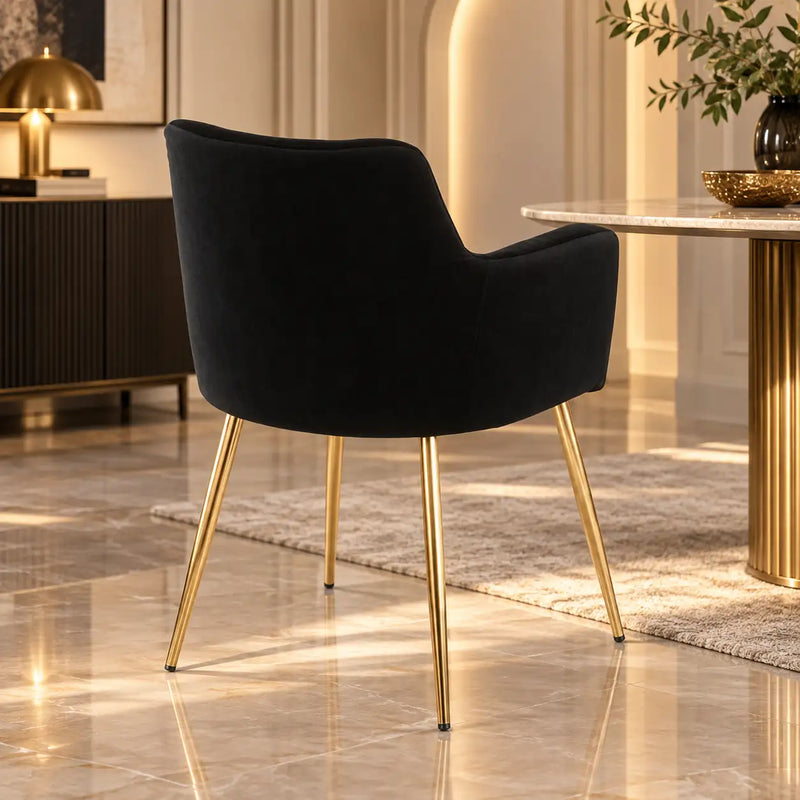 Premium Velvet Black Accent Chair with Golden Finish Legs