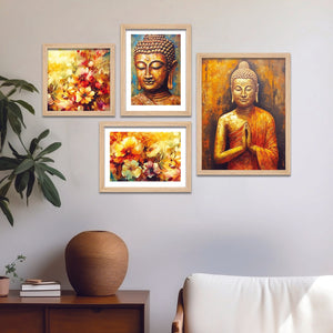 Premium Wall Frame Painting of Spiritual God Buddha Set of Four