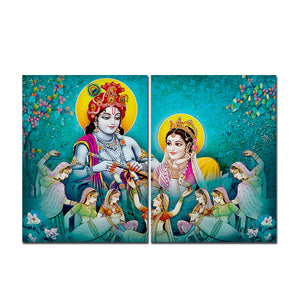 Premium Wall Painting of 2 Pieces Lord Radha Krishna