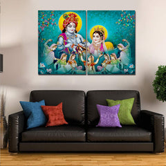 Premium Wall Painting of 2 Pieces Lord Radha Krishna