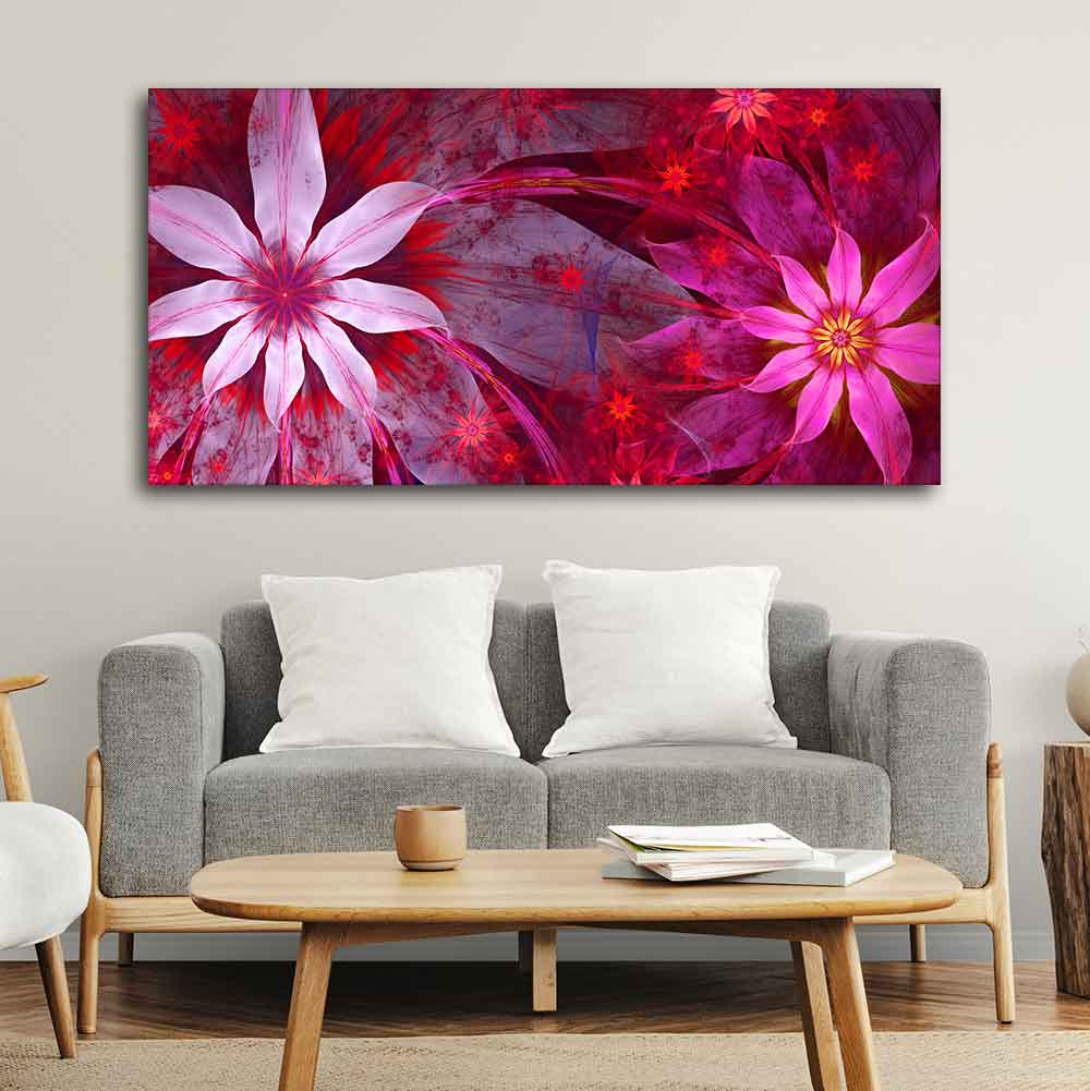 Premium Wall Painting of Exotic looking Flowers with Natural 3D Leaves