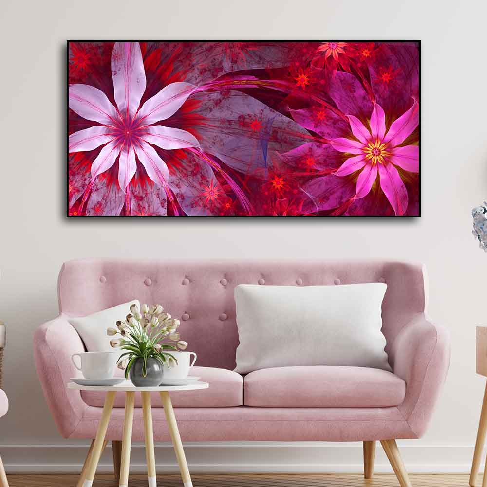 Premium Wall Painting of Exotic looking Flowers with Natural 3D Leaves