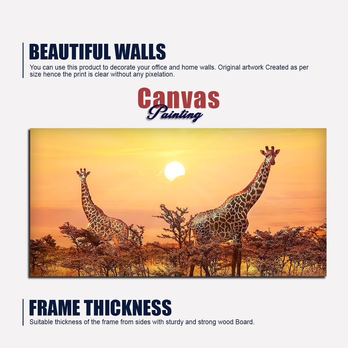 Premium Wall Painting of Giraffes in Sunset