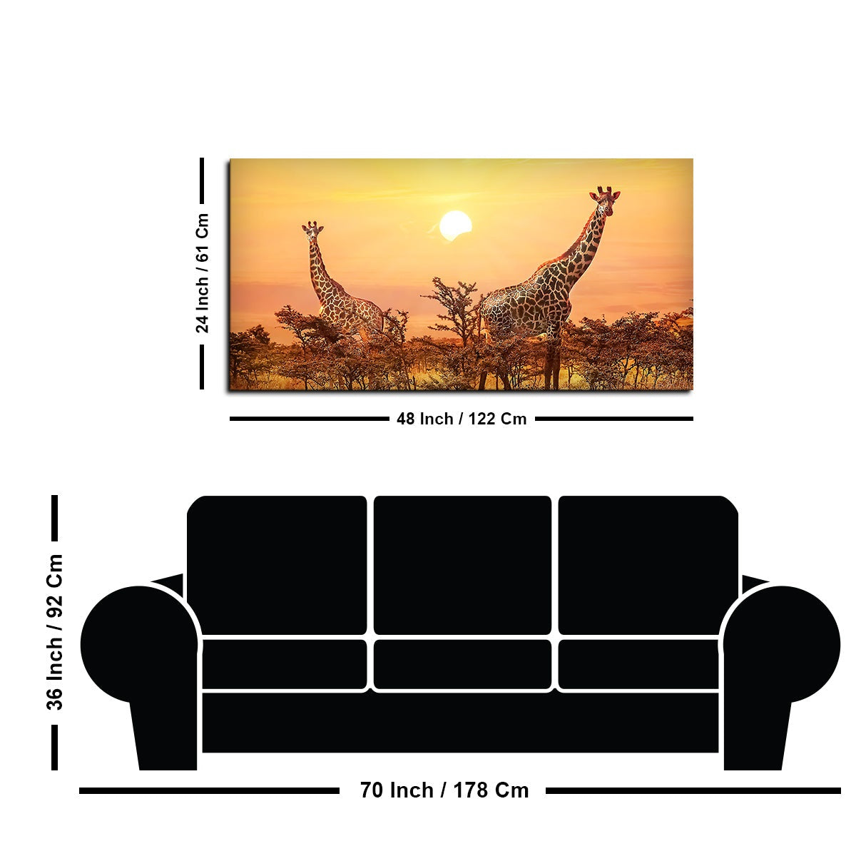 Premium Wall Painting of Giraffes in Sunset