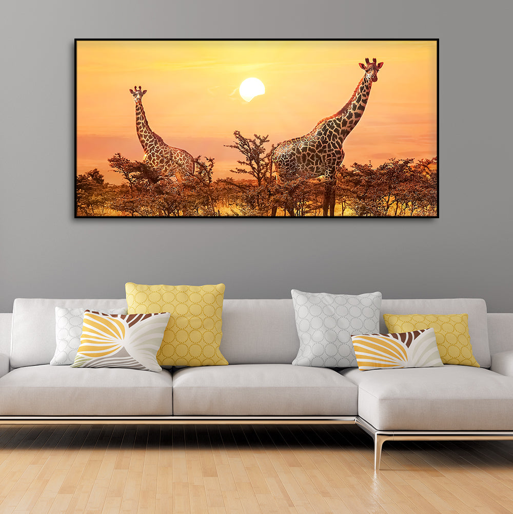 Premium Wall Painting of Giraffes in Sunset