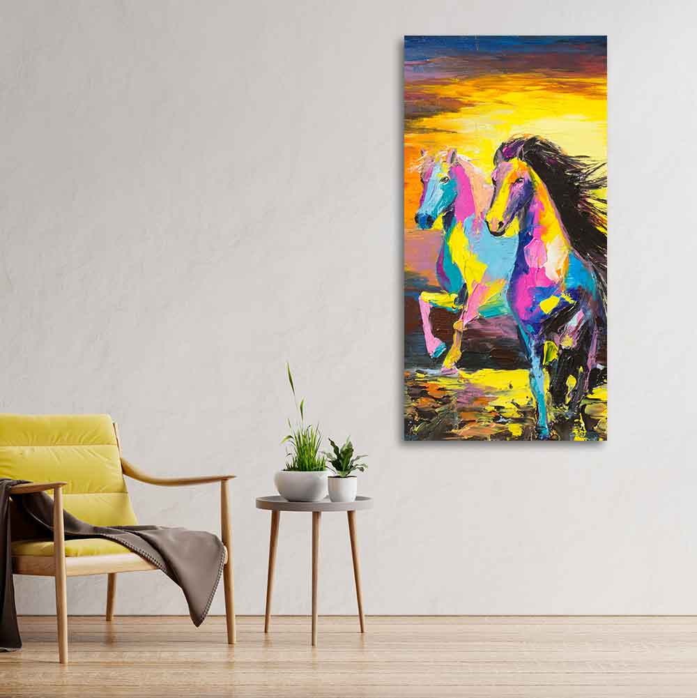 Premium Wall Painting of Horses Running in Sunset