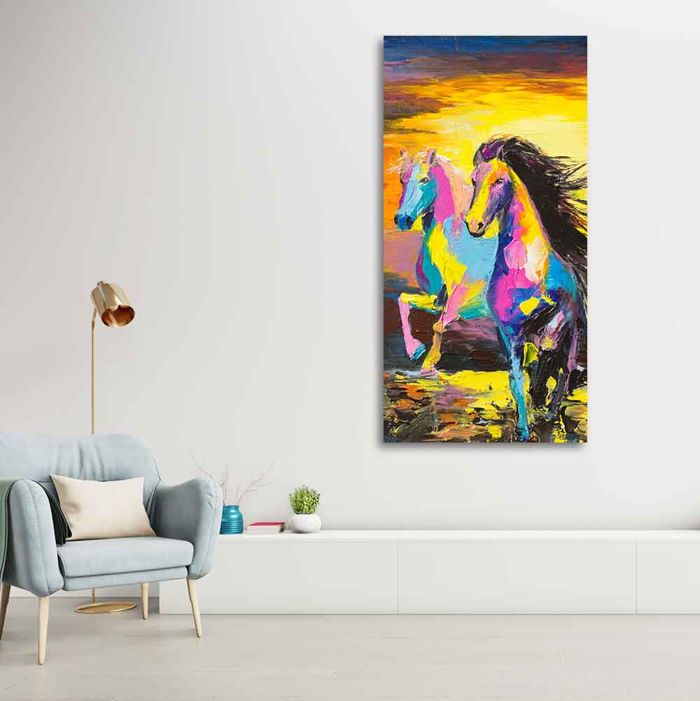 Premium Wall Painting of Horses Running in Sunset