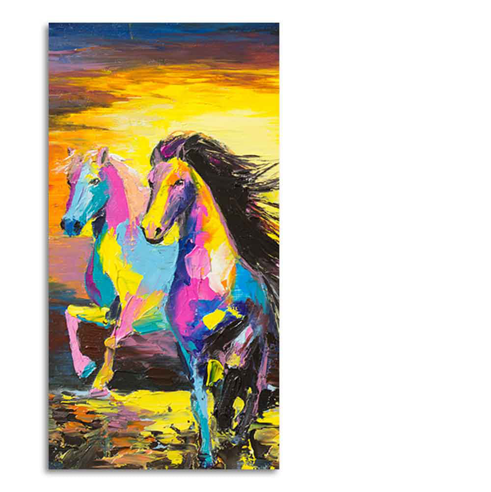 Premium Wall Painting of Horses Running in Sunset