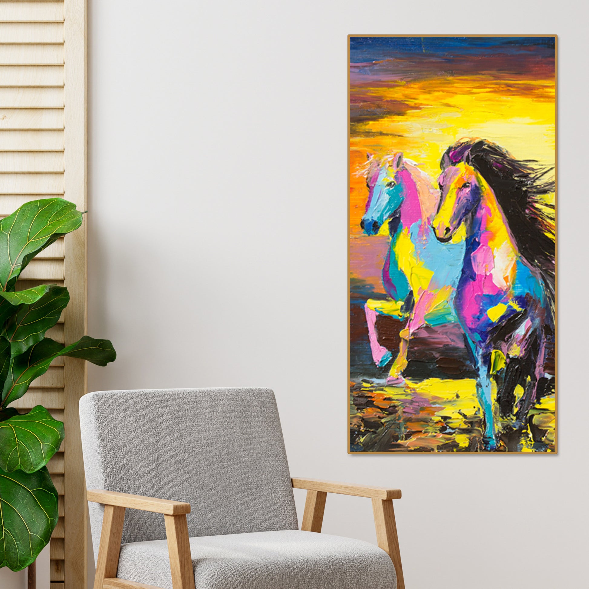 Premium Wall Painting of Horses Running in Sunset