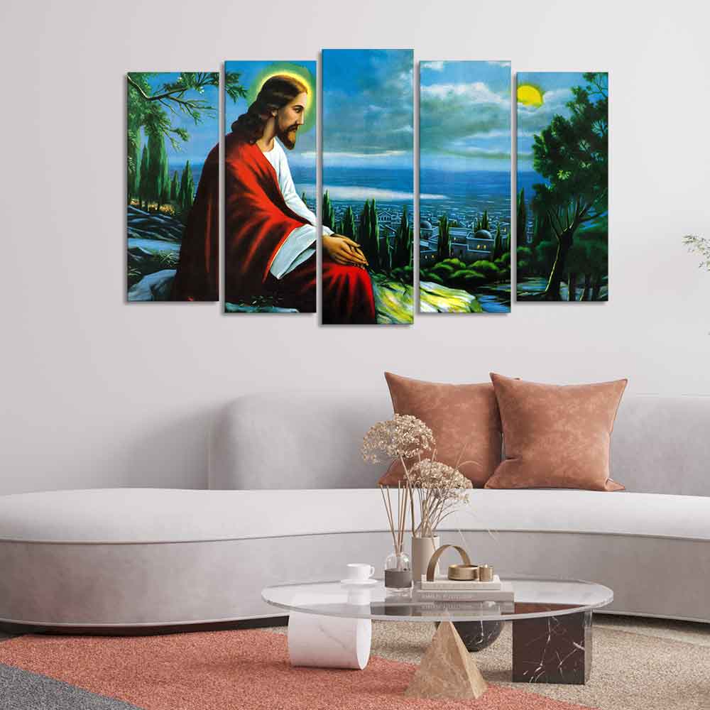 Premium Wall Painting of Jesus Christ in Jerusalem Set of Five Pieces