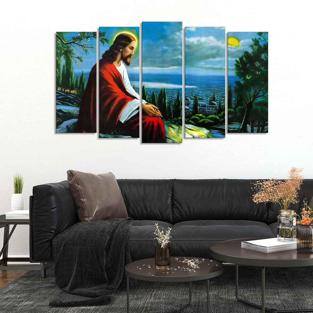 Premium Wall Painting of Jesus Christ in Jerusalem Set of Five Pieces