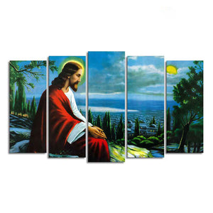 Premium Wall Painting of Jesus Christ in Jerusalem Set of Five Pieces