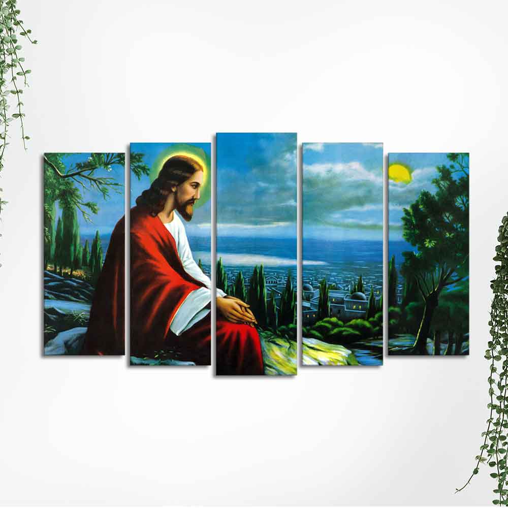 Premium Wall Painting of Jesus Christ in Jerusalem Set of Five Pieces