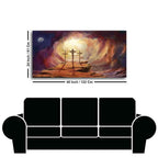 Premium Wall Painting of Jesus Cross with Moon Dark Background