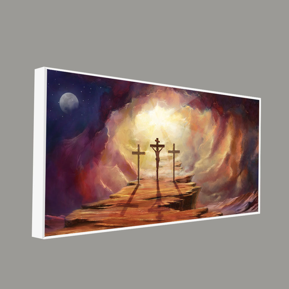 Premium Wall Painting of Jesus Cross with Moon Dark Background