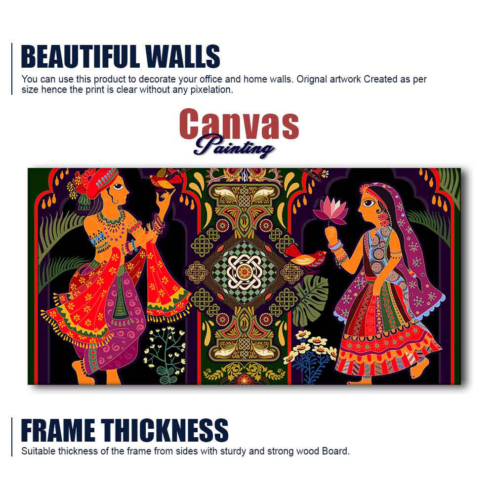 Premium Wall Painting of Man and Woman in Garden Rajasthani Pictorial Art