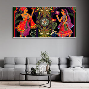 Premium Wall Painting of Man and Woman in Garden Rajasthani Pictorial Art