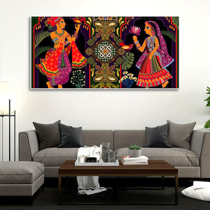 Premium Wall Painting of Man and Woman in Garden Rajasthani Pictorial Art