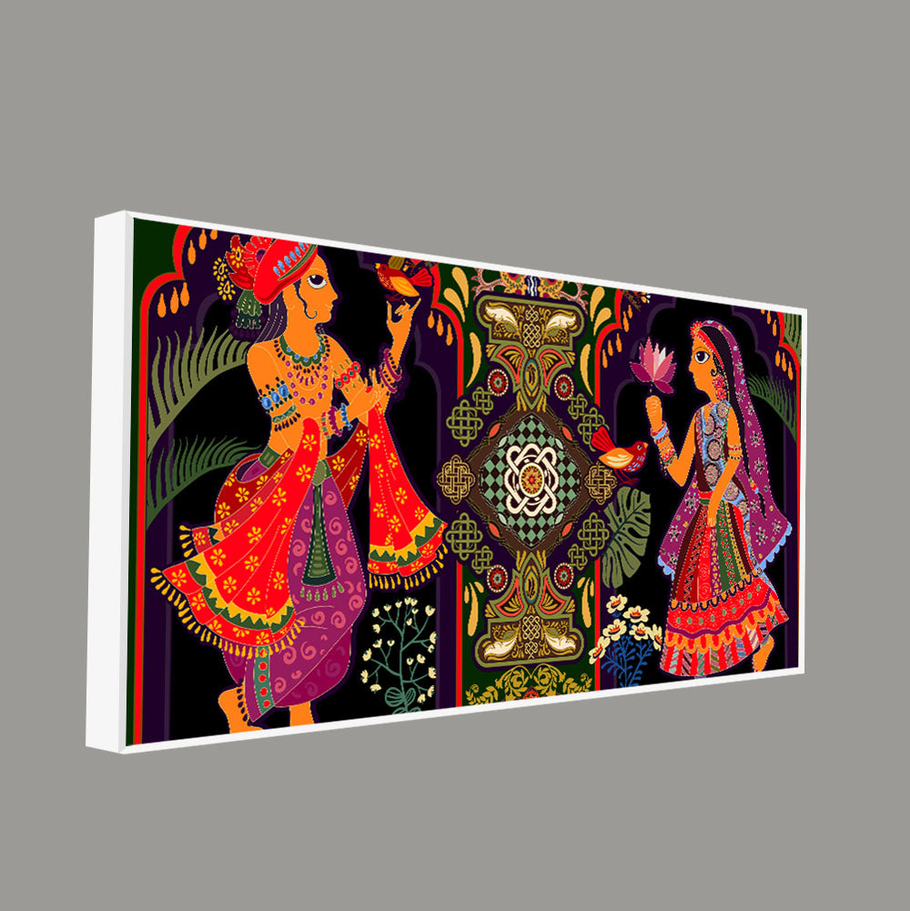 Premium Wall Painting of Man and Woman in Garden Rajasthani Pictorial Art