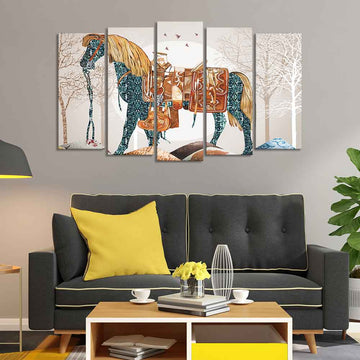 Premium Wall Painting of Patterned Horse of Five Pieces