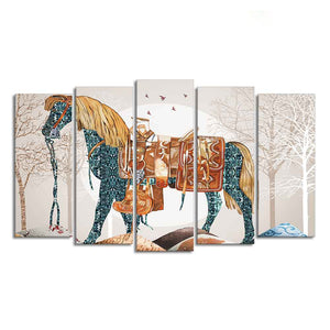 Premium Wall Painting of Patterned Horse of Five Pieces