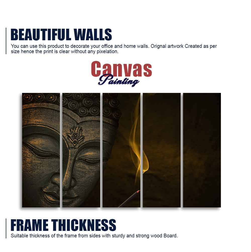 Premium Wall Painting of Peaceful Lord Buddha Sculpture Set of Five