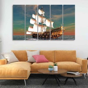 Premium Wall Painting of Ship on the Ocean Five Pieces